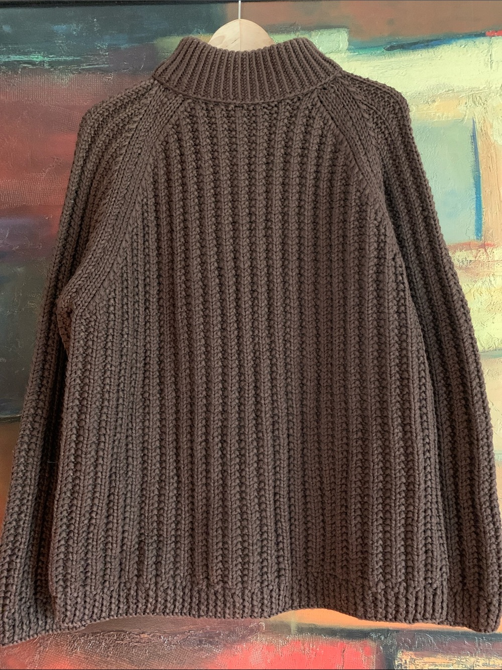 Handmade Chunky Brown Ribbed Crewneck Sweater, Sz L-XL